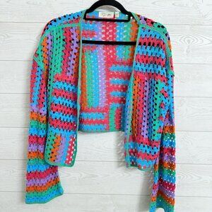 R.D. Style Women’s Multi-Colored Crocheted Cardigan Sweater. Size M